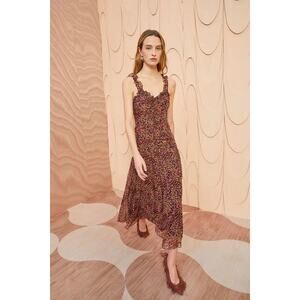 ULLA JOHNSON  Rosaria Silk Dress in Pomegranate Size 6 Midi Wedding Guest